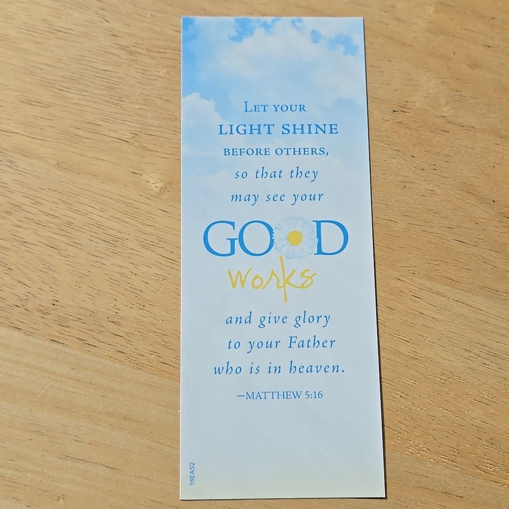 Blue Religious Bookmark with Floral Design Matthew 5:16 Prayer Amen Unisex White